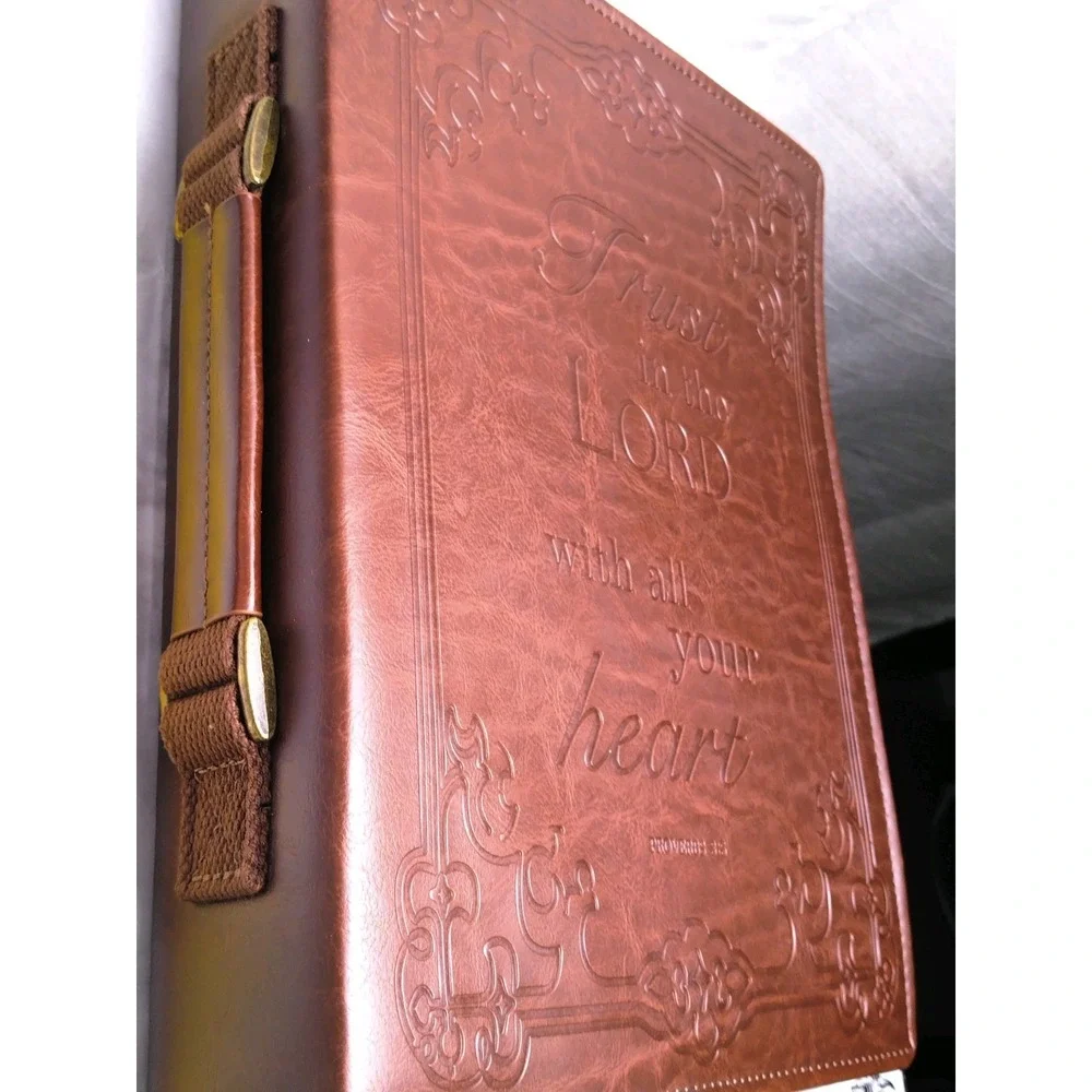 FINPAC Leather Bible Cover Carrying Book Zip Case with Zippered Pocket 12X9